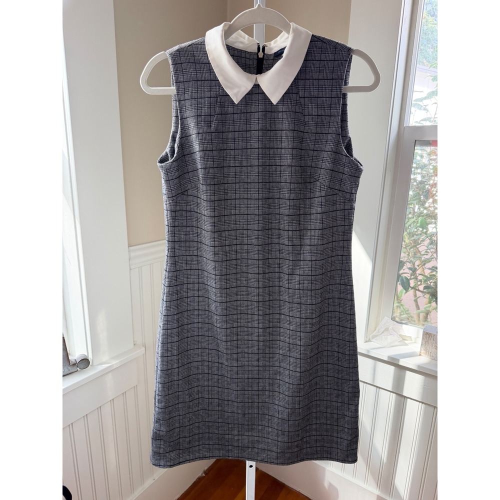 Tommy Hilfiger Glen Plaid Peter Pan Collar Shift Dress Grey Black Size 8